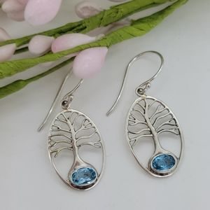 Tree of Life Blue Topaz Earrings